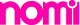 Nomi brand logo in bold pink lowercase letters.