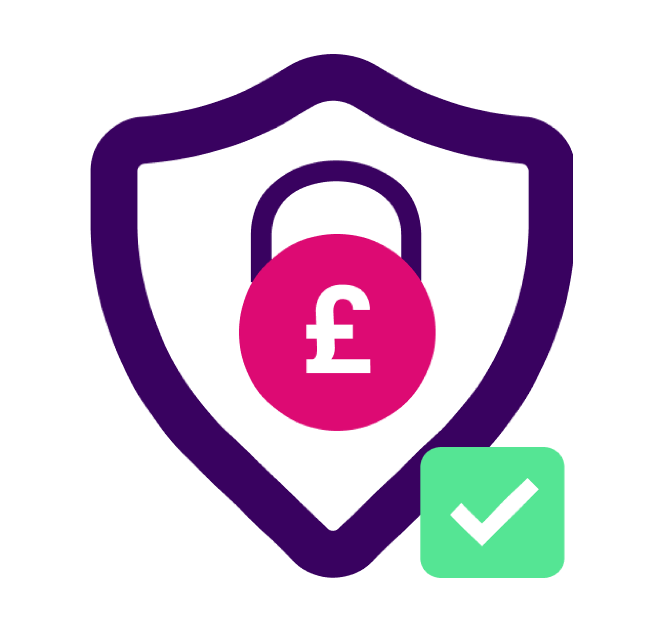 Shield icon with a padlock featuring a British pound symbol and a green checkmark indicating secure payment.